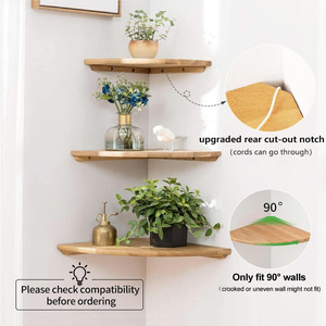 Floating Corner <b>Shelf</b> Solid Oak <b>Wall</b> <b>Mounted</b> Display Rack Triangle Shape Natural Wood Color Living Room Storage - Product Image 4