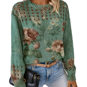 เสื้อสเวตเตอร์ถักคอวีแบบใหม่สไตล์ฤดูใบไม้ผลิ  แบบโปร่ง  สามารถสกรีนลายได้  แขนยาว  เสื้อสเวตเตอร์แฟชั่นสำหรับผู้หญิง - Product Image 1