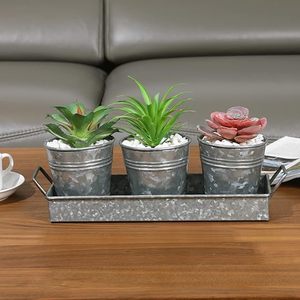 Outdoor Decorative Metal 3 <b>Pot</b> with Tray Galvanized Garden Planter Wholesale Price Flower <b>Pots</b> & Planters Manufacturer by India - Product Image 3