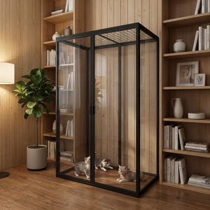 Mobilier de Luxe pour Animaux de Compagnie : Grande Cage Intérieure pour Chat en Verre Trempé et Bois Massif – Collection Boutique - Product Image 1