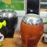 Crebrew – tasse à Double paroi de 8oz, tasse à café, avec coque en cuir, gourde isolée, tasse à thé avec paille Bombilla