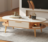 Ensemble de table basse ovale en bois massif pour salon, meuble TV mobile, motif en marbre, verre ou dalle de roche pour petit appartement