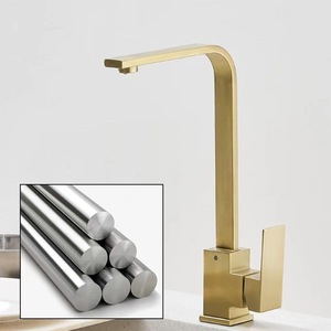 Robinet de cuisine en acier inoxydable, carré, doré brossé, à poignée unique, pour eau chaude et froide, pour évier et bac à légumes - Product Image 1