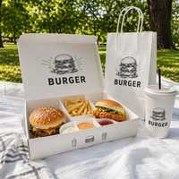 Boîte d'emballage alimentaire biodégradable personnalisée avec logo pour la livraison rapide de burgers, poulet frit et frites – Vente en gros pour marques
