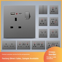 Enchufe de Pared de Lujo Gris Multifuncional de 13A con Panel de Cobre Puro, Doble USB, Cinco Orificios, Estándar Británico con Conexión a Tierra