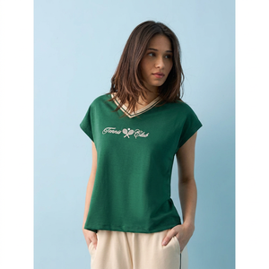 T-shirt décontracté pour femme, écologique, basique, vert, 100% coton, manches courtes, coupe ample, col rond, pour un port quotidien confortable - Product Image 1