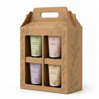Boîte cadeau rectangulaire de luxe personnalisée en carton blanc imprimé UV, avec poignée et fenêtre, pour cosmétiques et crème pour les mains, lot de 4