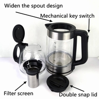 Bouilloire électrique sans fil en verre ZHUNE 1,2L+1,8L, arrêt automatique, protection contre l'ébullition à sec, base rotative à 360°, eau chaude 220V