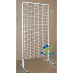 supermarket pop custom size floor standing metal iron grid wire wall panel display rack with steel tube frame