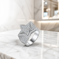 Bague Moissanite Étoile à Cinq Branches Large Plaqué Or 18K en Argent Sterling S925 21mm, Style Hip Hop Pavé de Moissanites, Unisexe, Tendance