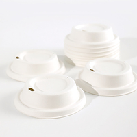 Vente en gros de couvercles jetables en pulpe de papier pour boissons chaudes et café, 80/90 mm, biodégradables, en canne à sucre, étanches, plats, portables et faciles à utiliser