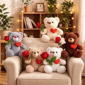 Orsacchiotto di San Valentino con <span class=keywords><strong>Cuore</strong></span> d'Amore, Adorabile Coppia di Orsacchiotti Marroni in Peluche, Vendita all'Ingrosso - Product Image 5