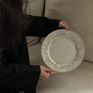 Juego de Platos de Cerámica Estilo Antiguo con Lazo Verde Retro, Plato para Desayuno, Plato para Postre - Product Image 3