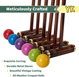 Jeu de croquet pour six joueurs avec buts en bois de qualité supérieure et balles en PE, kit de jeu pour pelouse et jardin - Product Image 4