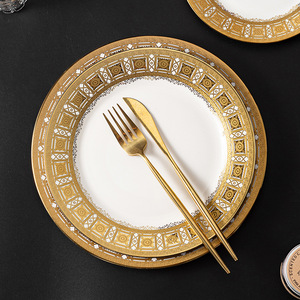 Assiette en céramique <span class=keywords><strong>anglaise</strong></span> JADE Light Luxury avec bordure en aluminium, <span class=keywords><strong>vaisselle</strong></span> jetable classique pour banquets, fêtes et hôtels - Product Image 3
