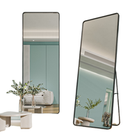 Grand miroir rectangulaire sur pied avec cadre métallique pour dressing et maquillage, à poser au mur ou à laisser appuyer au sol