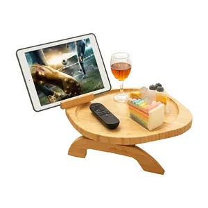 Sofá redondo para mesa de piquenique, bandeja de bambu para armazenamento de lanches, mesa dobrável de madeira para uso ao ar livre