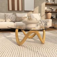 Table basse créative en verre trempé rond avec cadre en bois de frêne, design nordique simple, pour petit appartement, salon, meubles de maison