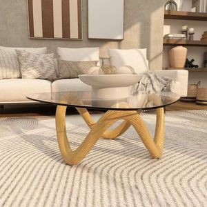 <span class=keywords><strong>Table</strong></span> basse créative <span class=keywords><strong>en</strong></span> <span class=keywords><strong>verre</strong></span> trempé <span class=keywords><strong>rond</strong></span> avec cadre <span class=keywords><strong>en</strong></span> bois de frêne, design nordique simple, <span class=keywords><strong>pour</strong></span> petit appartement, salon, meubles de maison - Product Image 4