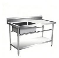 Évier de cuisine en acier inoxydable 201/304 de haute qualité, étagère de table, finition polie, résistant à la corrosion, pour hôtels, restaurants