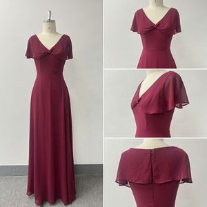 महिलाओं की शाम के कपड़े के लिए शानदार वी-गर्दन धनुष शॉल-लाइन चिफ्न लंबी पार्टी की पोशाक महिला मैक्सी प्रेम। - Product Image 3