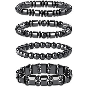 Pulsera de doble capa a la moda con cuentas de hematita negra, imán de <span class=keywords><strong>piedra</strong></span> Natural, regalo de joyería para el cuidado de la salud con <span class=keywords><strong>piedra</strong></span> principal de ágata - Product Image 1