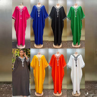 Robe d'été en laine imprimée à col en V pour femmes musulmanes du Moyen-Orient, transfrontalière |   Robe de style ethnique arabe |   Commerce mondial prêt à expédier