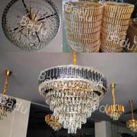 Magnifique Lustre de Plafond en Cristal de Fer Doré, Lustre Suspendu Luxe Lampe Pendentif en Cristal pour Hôtel