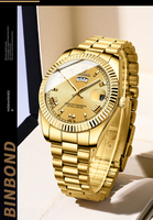 Jam Tangan Pria BINBOND 7012 B0733 0733 Merk Bisnis Quartz Klasik Tahan Air Bercahaya Kalender Fashion Reloj Arloji Pria