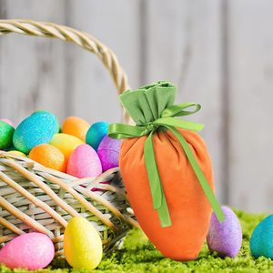 2026 Hot-Selling Creative Carrot <b>Gift</b> <b>Bag</b> Drawstring Party Velvet <b>Easter</b> 24X10cm Modern Embossing Printed Colors - Product Image 3