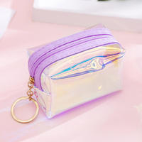 Jual Langsung Pabrik Tas Kosmetik Lipstik Transparan PVC Laser Gaya Baru Girly, Tas Kecantikan Mini untuk Pelajar, Tas Koin Gantungan Kunci