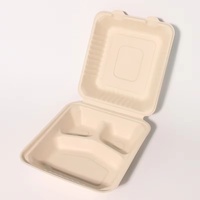 Boîte alimentaire minimaliste en bagasse, jetable, biodégradable, à 3 compartiments, type coquille, avec séparateur pour boîte à lunch