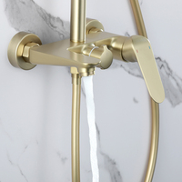 Ensemble de douche de luxe en laiton doré brossé, pièces, mitigeur de douche chaud-froid, salle de bains au mur, douche pluie