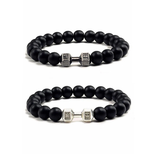 Natural Volcanic Stone <b>Bracelet</b> <b>Men</b> Matte Black Lave White <b>Beads</b> Charm Dumbbell Strand <b>Bracelets</b> Women Fitness Jewelry - Product Image 1