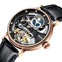 Montre mécanique automatique de haute qualité personnalisée en alliage, avec aiguilles ajourées, double affichage lumineux, pour homme, avec tourbillon et bracelet en cuir véritable