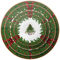 Service de vaisselle en céramique, arbre de Noël vert, nœud rouge, assiette de Noël, assiettes de présentation vertes, décoration de Noël pour fête, banquet