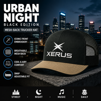 Casquettes Trucker 5 Panneaux Brodés Personnalisées, Dos en Maille Structuré, Effet 3D en Relief, Noir et Tan, Profil Haut, Style Streetwear, Réglables, Unisexe