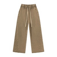 Pantalon large 380g en tissu épais, style Street Batik, délavé et vieilli, avec bordure effilochée et empiècements, effet drapé