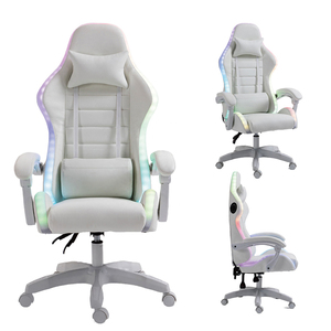 Chaise de jeux ergonomique RVB en cuir PU blanc Chaise de jeu à LED pour ordinateur de course Chaise de jeu de course avec haut-parleurs - Product Image 1