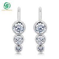 Boucles d'oreilles pendantes en diamant de laboratoire CVD HPHT, couleur D/E, pureté VVS1, serti clos, 3 pierres, argent S925, pour mariage et fiançailles