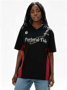 T-shirt rétro brodé de lettres, <span class=keywords><strong>pull</strong></span> en maille à col en V ample et tendance, haut respirant à manches courtes - Product Image 2