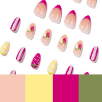 Zomerse 3D aardbeien opzetnagels, amandelvorm, Franse tip met fruit-, bloemen- en streepdesigns voor vrouwen