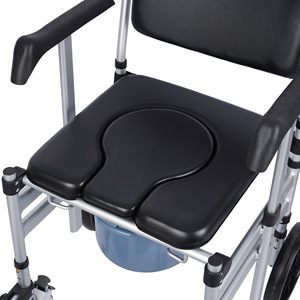 Chaise de toilette à roulettes pliable et portable pour personnes âgées et handicapées, couleur argent - Product Image 3