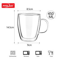 Tasse à café en verre à double paroi Pyglass, faite à la main, résistante à la chaleur, en verre transparent, pour la maison