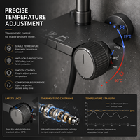 Système de douche thermostatique gris anthracite 4 fonctions avec pluie, douchette à main, bidet, cascade et affichage numérique, ensemble mitigeur encastré