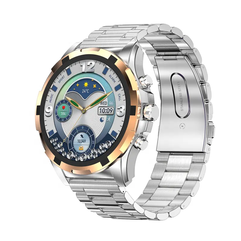 Jam tangan pintar mode pelacak kebugaran panggilan BT fungsi gerakan jam tangan pintar HK98 layar AMOLED logam kualitas tinggi 2024