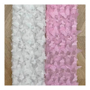 Tessuto in Tulle con Ricamo 3D di Farfalle Leggere, Disponibile in Bianco/Nero/Blu e Altri Colori - Product Image 1