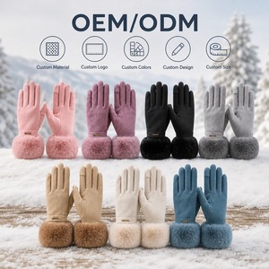 Guanti Invernali da Donna con Polsino in <span class=keywords><strong>Pelliccia</strong></span> Sintetica e Logo Personalizzato per Uso Quotidiano e Attività all'Aperto - Product Image 1