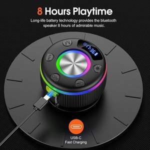 IP67 Waterproof Suction Cup Shower Wireless <b>Speaker</b> Digital Time & Battery Display Surround RGB Ring Light BT5.5 <b>Mini</b> Subwoofer - Product Image 4