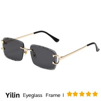 Lunettes de soleil métalliques unisexes rouges légères à bords coupés sans monture, à bords inversés, protection UV400, style urbain européen et américain 2026